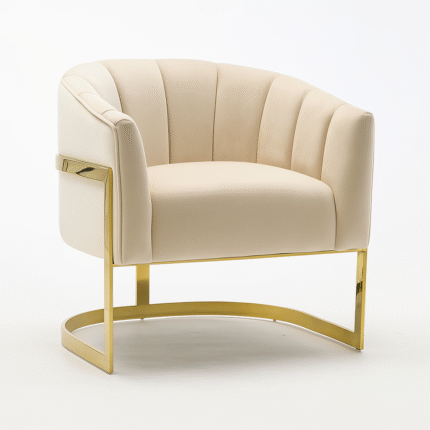 Elegant Cream Upholstered Barrel Chair with Gold Base